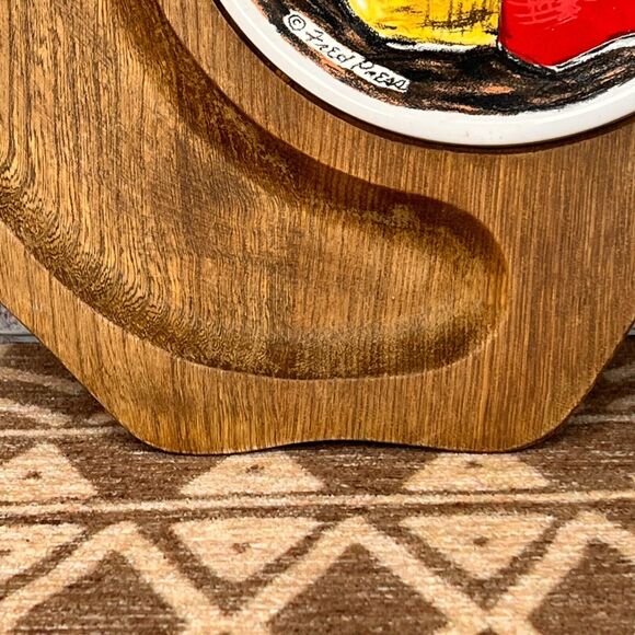 Vintage Wood Cheese Board Server Ceramic Tile Signed Fred Press Sere Fruit MCM - Picture 5 of 7